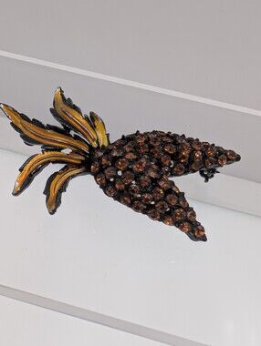 VINTAGE BSK Pinecone Brooch Pin | Autumn Amber Rhinestone Cluster | Signed C34